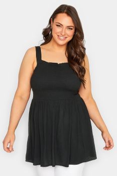 Yours Top De Tirantes Negro Busto Fruncido, Mujer Curvy Y Tallas Grandes, Yours