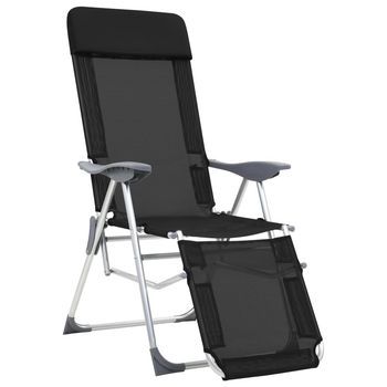 Pack 2 Uds Sillas De Camping Plegables Reposapiés Textilene Negro
