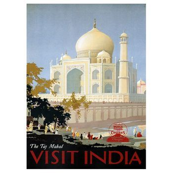 Legendarte - Cartel Turístico Vintage Visit India - Cuadro Lienzo, Impresión Digital Cm. 50x70