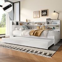cama nido 90 x 200 cm  90 x 190 cm con 3 puertas y compartimentos - pino  mdf  contrachapado - tomas de corriente - blanco sin colchon