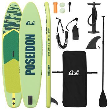 Tabla De Paddle Inflable Poseidon 366 X 81 X 15 Cm Verde Para Vidaxl