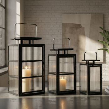 Juego de 3 faroles de metal con cristal