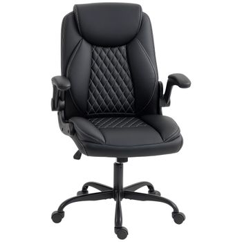 HOMCOM Silla de oficina, silla ergonómica con reposabrazos abatibles, altura regulable, función de balanceo, negro   Aosom España