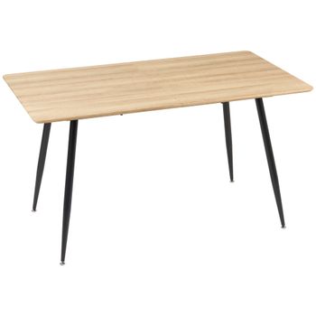 HOMCOM Mesa de comedor rectangular para 4 personas con tablero de efecto madera y 4 patas de acero 140 x 80 x 76 cm negro