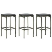 conjunto de 3 taburetes de bar con cojines antracita y resina trenzada gris y acero dec029577