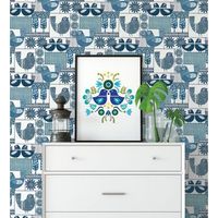 papel pintado vinilico ecologico de gallinas y arboles con estilo nordico - scandi birds 679405 de gaulan - rollo de 10 m x 053 m