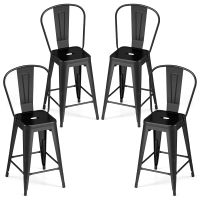 costway juego de 4 taburetes de bar negro con respaldo estructura metalica resistentes apilables para cocina y restaurante 445 x 455 x 103 cm negro