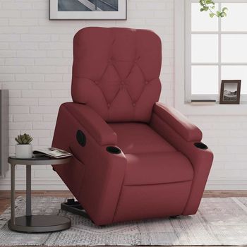 Sillón De Salón | Silla | Sillón Elevable Eléctrico Cuero Artificial Rojo Tinto Cfw575489