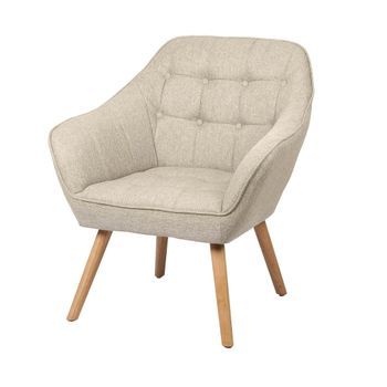 Sillón De Tela Beige Con Patas De Madera - 74x70xh85 Cm, Altura Del Asiento 43 Cm - Colección Arctika