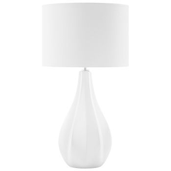 Lámpara De Mesa Con Pantalla En Forma De Tambor De Seda Sintética Porcelana Blanca 60 Cm  Salón Glamour Santee