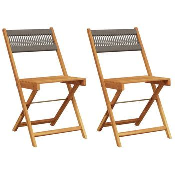 Pack 2 Uds Silla De Jardín | Sillas Bistró Madera Maciza Acacia Y Polipropileno Gris
