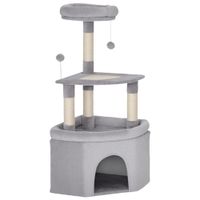 pawhut arbol para gatos torre de juegos para gatos rascadores sisal plataforma caseta tejido de felpa pelotas 49x49x114cm gris claro   aosom espana