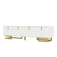 mueble de tv blanco 160 cm mesa de tv moderna con 4 puertas y patas doradas madera blanco