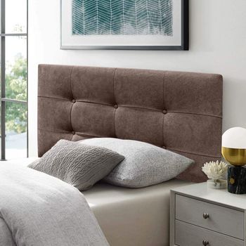 Cabecero Cama Texas Button Deluxe Largo Tapizado Tejido Antimanchas Marrón 135x125cm