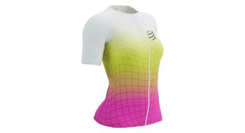 Camiseta de manga corta compressport tri  postural aero sspara mujer blanco   amarillo   rosa