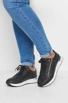 Deportivas Negras Y Plateadas Con Cremallera En Ancho Especial