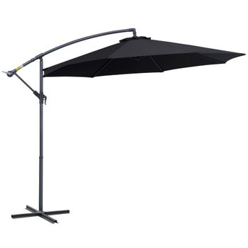Outsunny Sombrilla de Jardín Ø300x250 cm Parasol Excéntrico Inclinable Negro con Manivela Base Cruzada y Soporte de Metal para Balcón   Aosom España