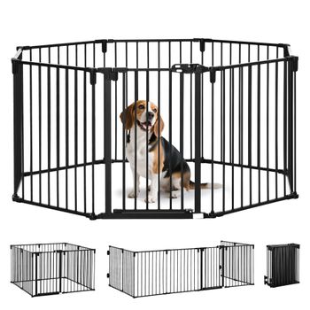 PawHut Parque para Perros 8 Vallas 60x76 cm Corral Plegable para Cachorros con Puerta y Doble Cerradura Paneles Metálicos de Bricolaje para Pasillos Escaleras Negro   Aosom España