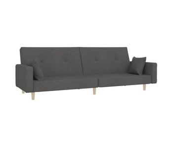 Vidaxl sofá cama de 2 plazas con dos almohadas tela gris oscuro