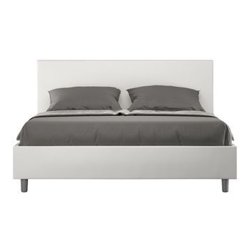 Cama De Matrimonio 160x200 Cm Polipiel Marrón Adelyne Con Somier Y Arcón-color Blanco-ropa De Cama 200x200 Cm-opción Con Base Y Sin Caja
