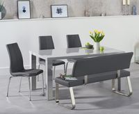 atlanta 160cm light grey high gloss dining table with cavello chairs and malaga grey bench