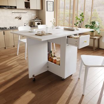 Mesa De Comedor Plegable - Mueble De Cocina - Mdf - Blanco (120x75x75cm)