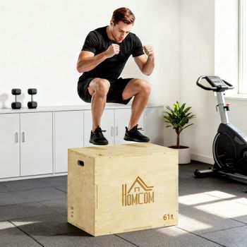 Caja Pliométrica De Madera Homcom Haya, 61x51x76 Cm, Madera Natural