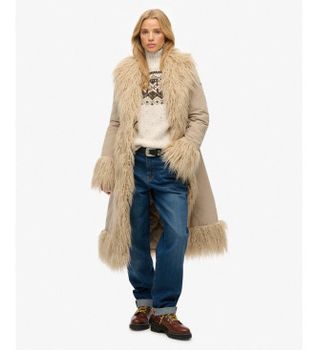 Superdry para mujer. W5012136A Abrigo Afghan taupe (M), Casual, Poliéster