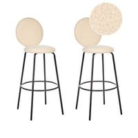 conjunto de 2 sillas de bar de boucle patas de acero negro respaldo redondo patas de tapas comedor beige claro emery