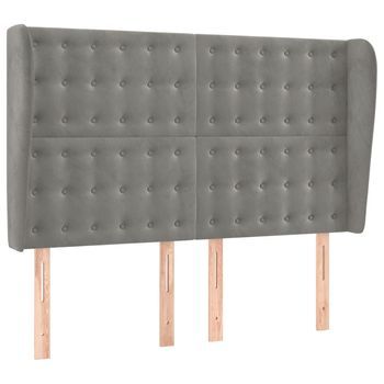 Cabecero Cama | Panel De Cabecera Con Orejas De Terciopelo Gris Claro 147x23x118/128 Cm