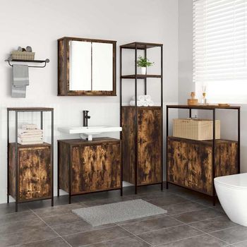 Vidaxl Juego De Muebles De Baño 5 Uds. Roble Ahumado Y Negro