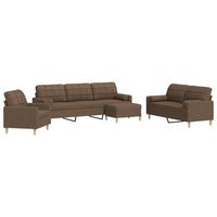 juego de sofas 4 pzas con reposapies y cojines tela marron