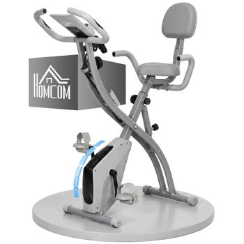 HOMCOM Bicicleta Estática Plegable Regulable en Altura Resistencia Magnética con Pantalla LCD y Asiento con Respaldo 97x51x115 cm Gris   Aosom España