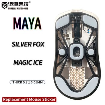 Patines para ratón UnusualWaySports, modelo Maya Glides, con borde curvo, efecto «hielo mágico», versión Silver Black Fox.