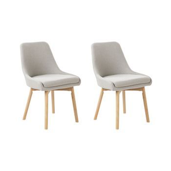 Conjunto De 2 Sillas De Comedor Tela De Poliéster Con Patas De Madera Maciza Clara Asiento Acolchado Gris Claro Melfort