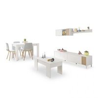 pack salon con mesa de centro y mesa de comedor nitza max v2b blanco artik blanco mate - natur 200 x 47 x 40 cm