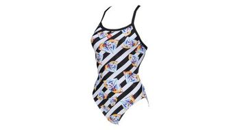 Traje de bano de una pieza arena crazy diamonds challenge back para mujer  blanco negro