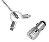 cargador de coche 2 x usb  usb 3 en 1 24 a plata