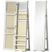 homcom armario joyero con luces led y cerradura espejo integrada blanco con veta de madera