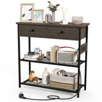 costway mesa consola recibidor con estacion de carga cajones estantes tomas de corriente puertos usb para sofa salon 81 x 30 x 81 cm