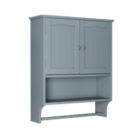 armario de bano de pared de mdf con toallero 2 puertas y estante abierto 568  19  70 cm r gris claro
