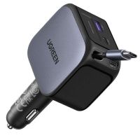 cargador coche ugreen 145w usb-c retractil 4 puertos carga rapida