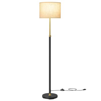 VASAGLE Lámpara de Pie, Lámpara de Lectura Regulable en Altura, 140-170 cm de Altura,  Interruptor de Pedal, Pantalla de Tela, Casquillo E27, Control Remoto, Función Memoria, Dorado y Negro