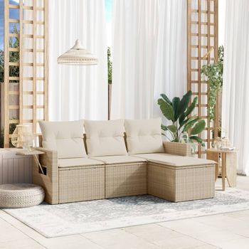 Conjunto De Sofás Jardín Con Cojines 4 Uds | Mueble Jardin Mesa Y Sillas Ratán Sintético Beige Cfw136560