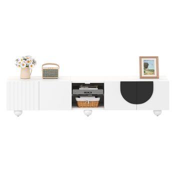 Mueble Para Tv - Sistema De Apertura Por Presión Y Compartimento Central - Mdf - Blanco (180x40x41,5 Cm)