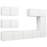 set de 6 uds muebles tv  mueble de salon  armario tv madera de ingenieria blanco