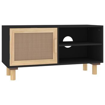 Mueble Tv | Mueble De Salón | Armario Tv Madera Maciza Pino Y Ratán Natural 80x30x40 Cm