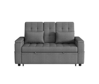 Sofá cama 2 plazas - con almacenamiento, respaldo ajustable, reposabrazos con compartimentos - gris
