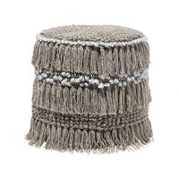puf beige de algodon borlas y nudos decorativo boho rustico noida