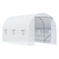 outsunny invernadero de tunel con puerta enrollable y 6 ventanas para cultivo plantas verduras 450x200x200 cm blanco   aosom espana